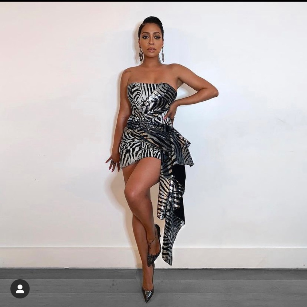 Halpern zebra Flip/draped Sequins dress